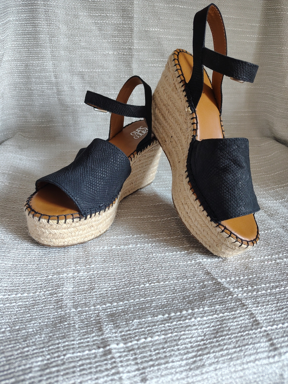 Franco Sarto Takara Black Suede Espadrille Platform Wedge Sandals Women 9M